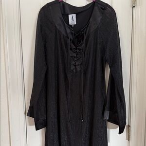 Elegant Black Lace-Up Long Sleeve Dress